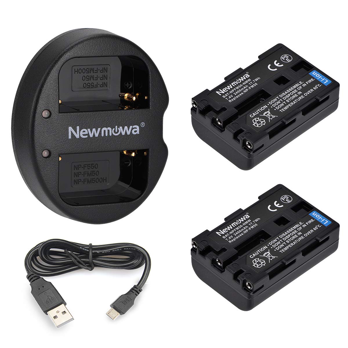 Newmowa NP-FM50 Replacement Battery (2-Pack) and Portable USB Charger kit for Sony NP-FM50 DSC-R1 DSC-F828 DSC-F717 DSC-F707 MVC-CD250 HDR-HC1 DCR-DVD301 DCR-DVD101