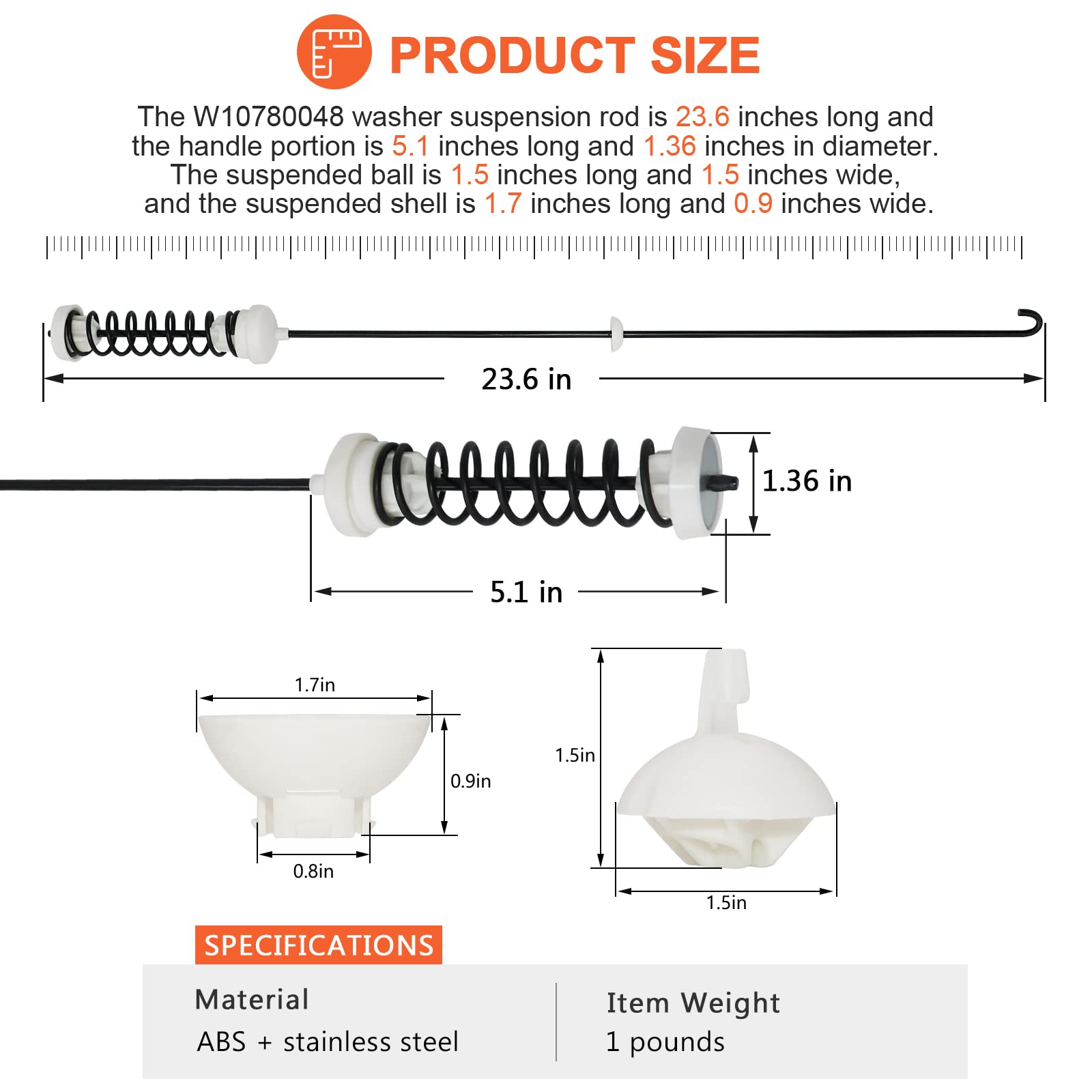 【2025 UPGRADED】W10780048 WTW4800XQ4 WTW4800XQ1 RTW4640YQ1 ATW4675YQ1 Washer Suspension Rod Kit(4 packs) by Beaquicy - Replacement for Whirlpool Ken-more Admiral May-tag Washing Machine