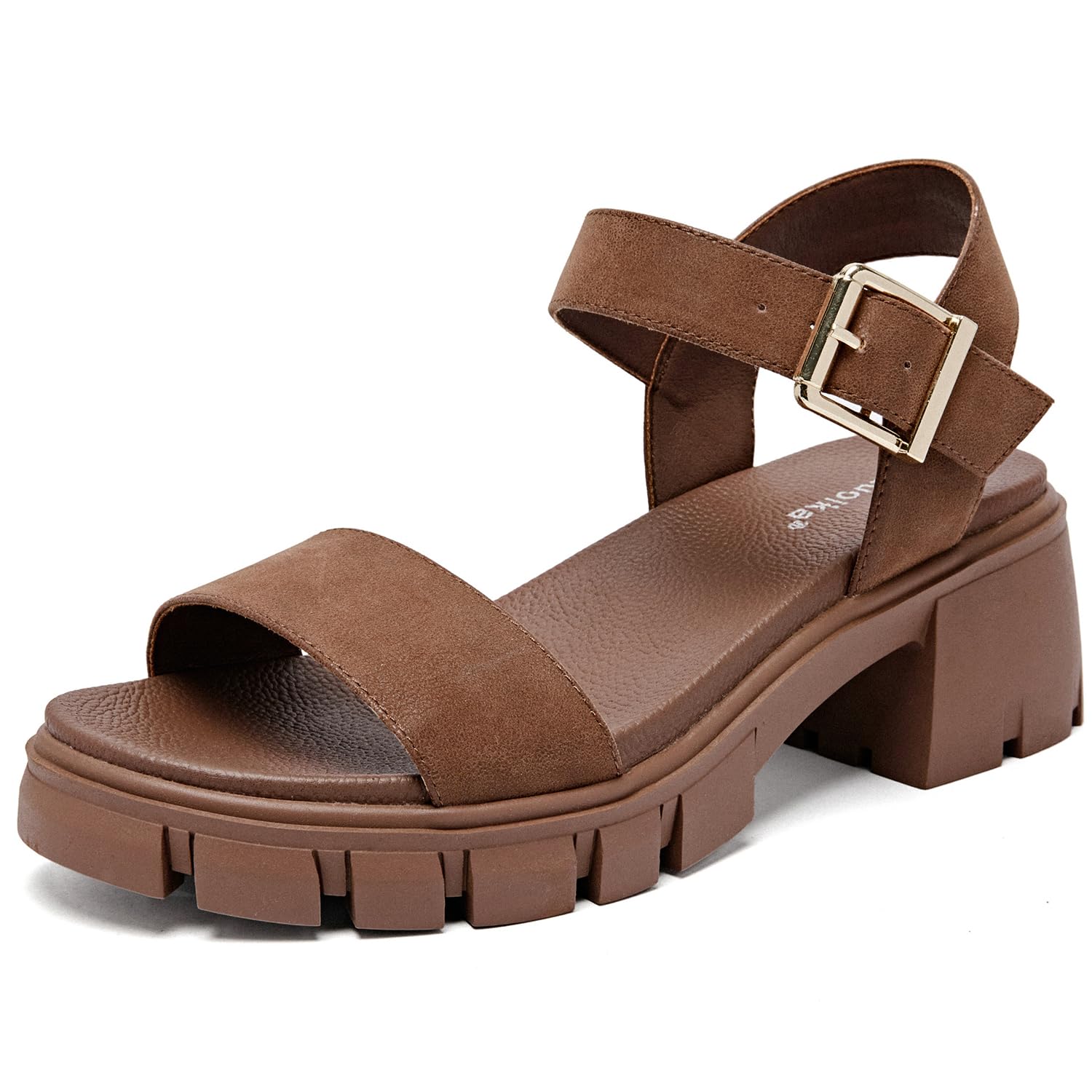 Photo 1 of Luoika Women's Wide Width Pump Heel Sandals, Fashion Plateform Block Heel Open Toe Sandal with Adjustable Ankle Strap Women's Casual Summer Shoes. 220714 Brown10.5XW