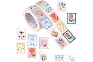 2 Rolls 1000 Pcs Flower Stamp Stickers for Kids, 10 Styles Colorful PVC Floral Postage Stamp Stickers for Kids Scrapbook Jour