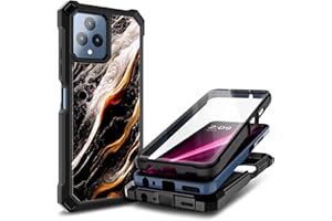 NZND Compatible with T-Mobile REVVL 6 5G / REVVL 6X 5G Case with [Built-in Screen Protector], Full-Body Shockproof Protective Rugged Bumper Cover, Impact Resist Phone Case (Black Marble)
