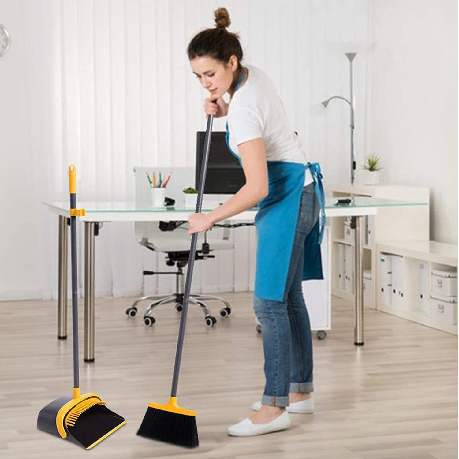 Broom and Dustpan Set Dustpan and Broom with Long Handle Upright Stand Up Dustpan Broom Combo for Lobby Office Home Room Kitchen Floor Use: Garden & Outdoor
