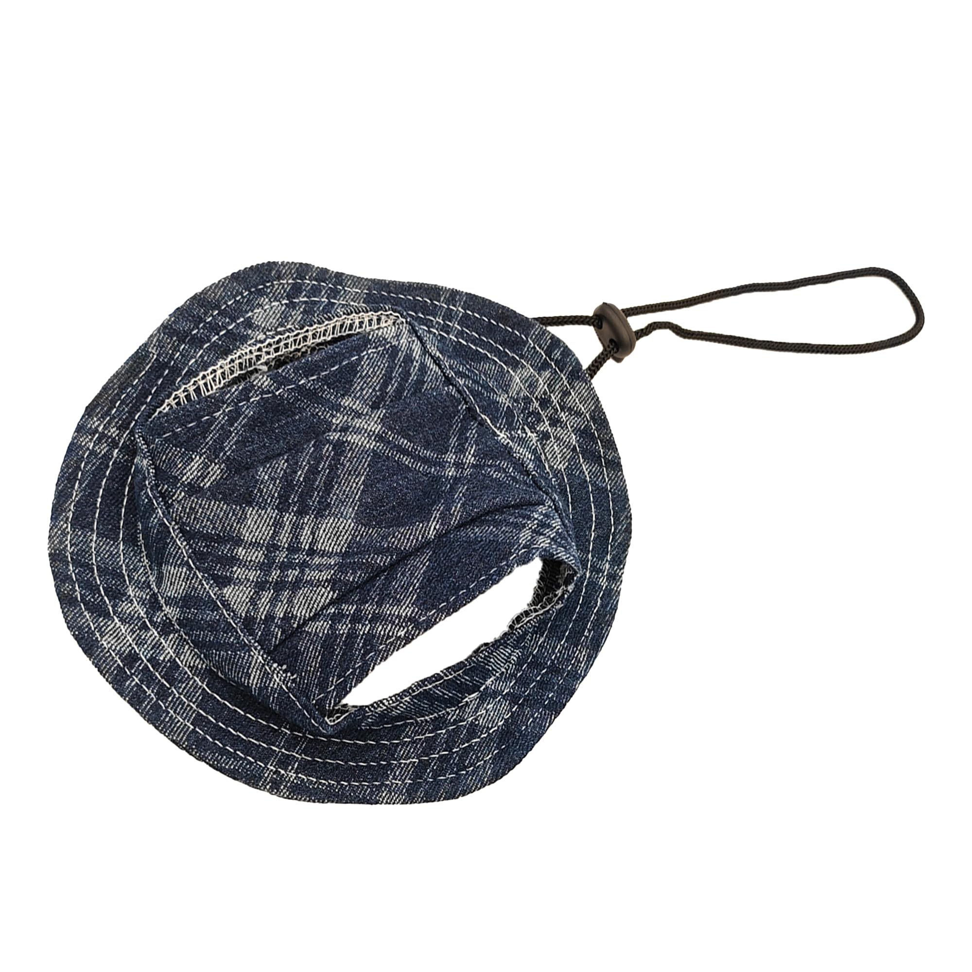 Photo 1 of PET SHOW Dog Bucket Hats Pet Hat with Ear Holes Girls Boys Classic Round Brim Outdoor Sun Hat for Small Medium Doggies Adjustable Strap Visors Puppy Cats Kitten (Large, Ink Blue Plaid)