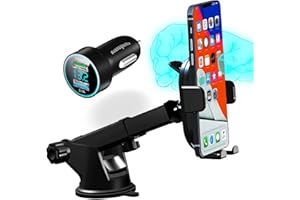 Ronnaquetta Phone Holder Car 1S Quick Release, Car Charger Voltage Display Car Phone Holder Adjustable 360 Rotation Phone Mou