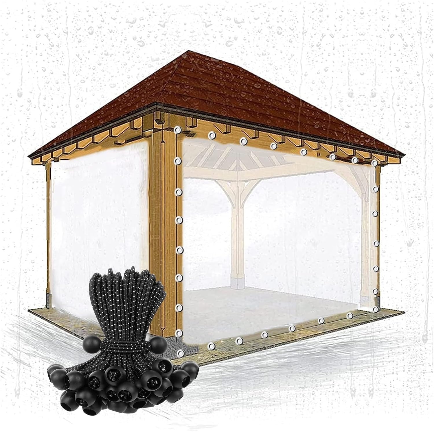 Outdoor Curtains - WZYJLyds Outdoor Patio Curtain Heavy-Duty Tarpaulin with Rustproof Grommets, Tear Resistant Vinyl Tarp for Pergola, Porch, Gazebos, Customizable (Color : Clear, Size : 16x8'/5x2.5m)