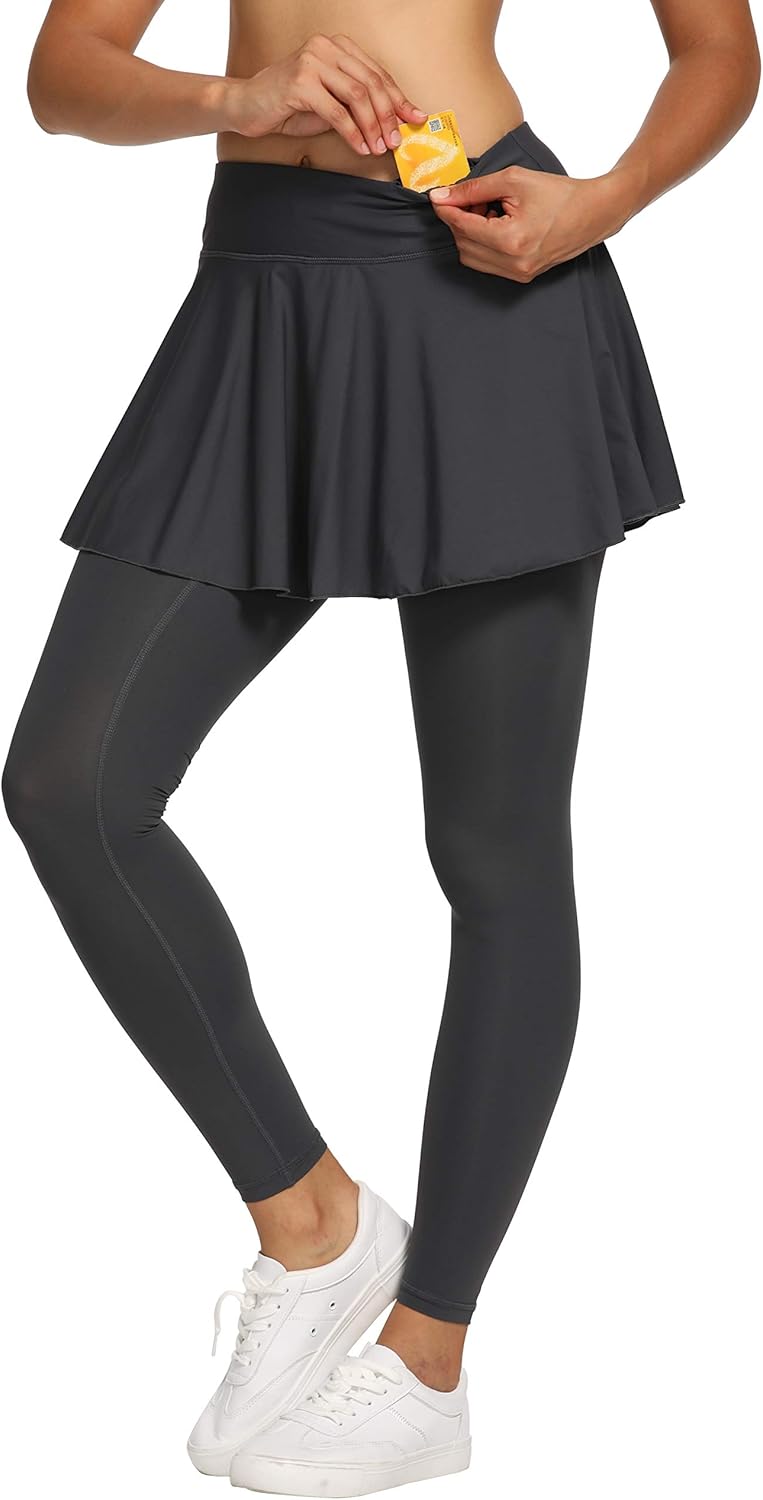 CQC Women's Tennis Skirt Leggings Athletic Sports Skorts Gym Running Golf Workout Bottoms with Pockets: Clothing