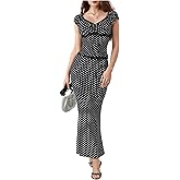 Milumia Women's 2 Piece Set Polka Dots Cap Sleeve Blouses Fishtail Hem Bodycon Maxi Skirts Sets
