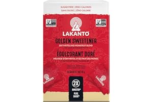Lakanto Golden Monkfruit Sweetener Packets with Erythritol - Raw Cane Sugar Substitute, Zero Calorie, Keto Diet Friendly, Zer