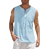 COOFANDY Men's Cotton Linen Tank Top Shirts Casual Sleeveless Lace Up Beach Hippie Tops Bohemian Renaissance Pirate Tunic