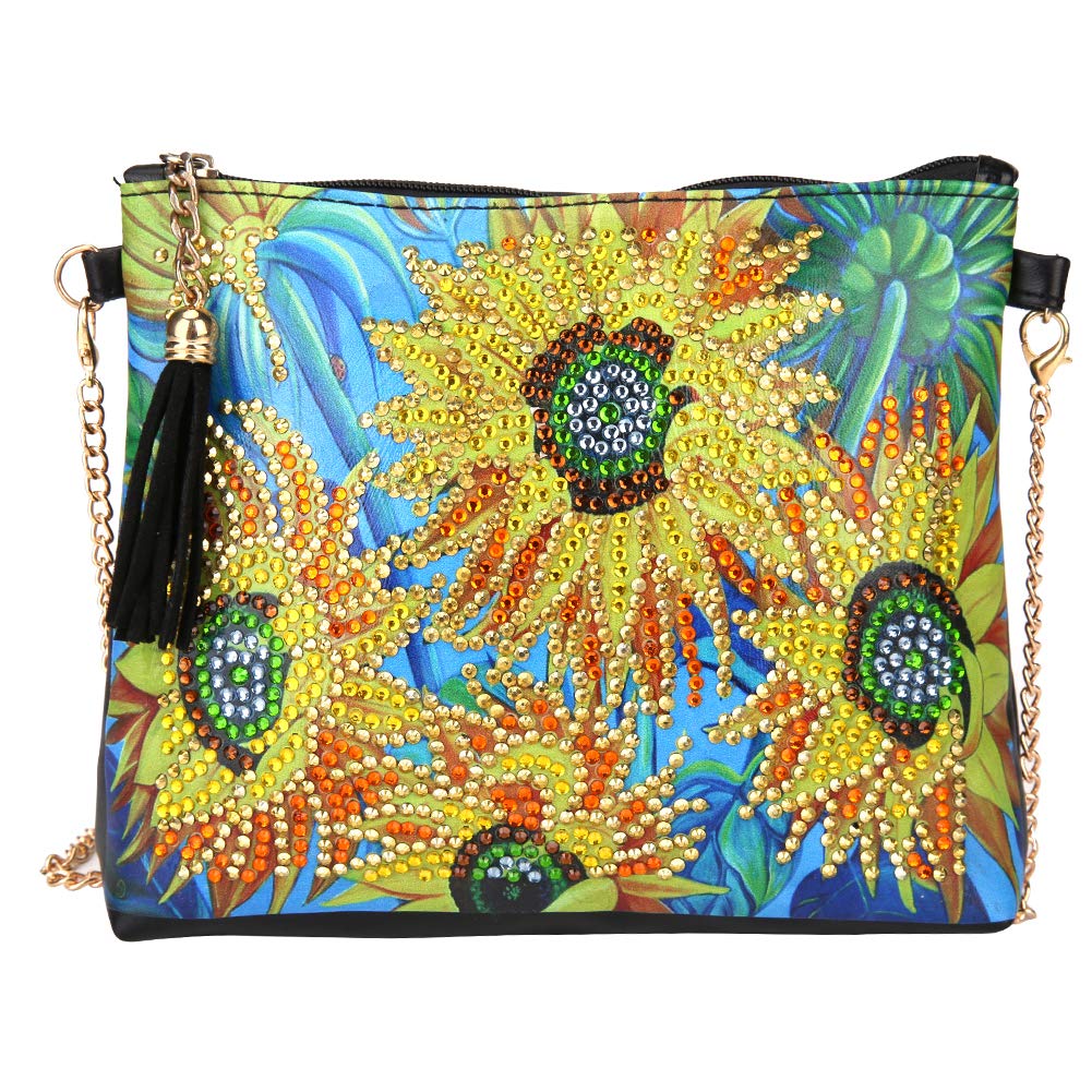 HEEPDD Bag, 5D Sunflower Diamond Art Crossbody Handbag Rhinestone Shoulder Bag for Women Girls Rhinestone Shoulder Bag for Women Girls