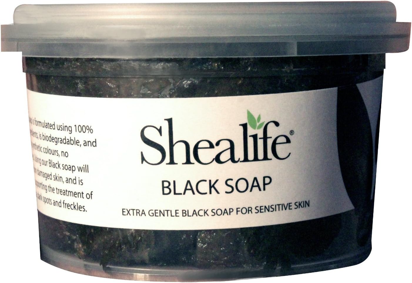 250g Tub of African Black Soap, traditionally made using Unrefined Shea Butter, Cocoa Pod Ash, & Virgin Coconut Oil. Contains No SLS, Detergents & Parabens. Ideal for very Sensitive Skin types, supplied direct by Shea Life Skincare. 250g Tub.