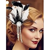 Yokawe 1920s Flapper Feather Hair Clips with Pearls,Vintage Gatsby Fascinator Headpiece for Women Party Accessories