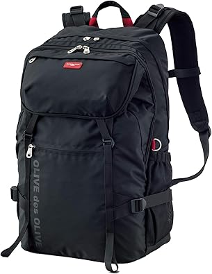 Amazon Co Jp オリーブ デ オリーブ スクール 雨カバー付きアジャスタブルデイパック 34l 通学用 ガールズ 黒ベース 黒ライン シューズ バッグ
