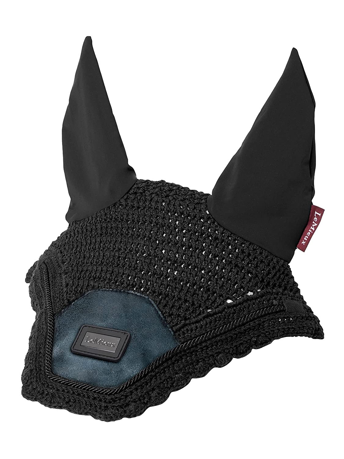 LeMieux Rhone Fly Hood in Petrol Blue with Soft Lycra Ears - Close Knit Crochet - Comfortable Fit Equestrian Mask - Sport Horse Wear - Large