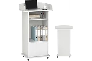 Lecterns & Podiums Portable Mobile Wood Lectern Reception Desk with Adjustable Shelf and Lockable Wheels Lectern Stand for Ch