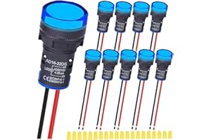 MKBKLLJY 10Pcs Energy Saving Blue LED Indicator Light Mounting Hole Size 22mm 12V/24V/110V 20mA AC Signal Lamp Panel Indicator with 20Pcs Terminal Wires and Wiring Cap for Car Truck Boat Machine Tool
