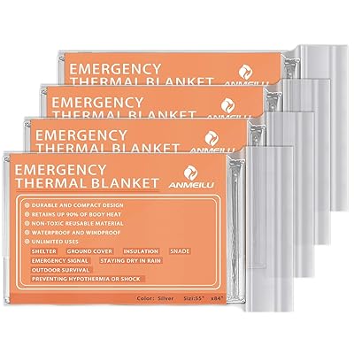 ANMEILU Emergency Mylar Thermal Blankets -Space Blanket Survival kit Camping Blanket (4-Pack). Perfect for Outdoors, Hiking, Survival, Bug Out Bag ，Marathons or First Aid