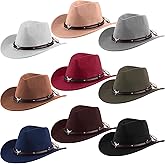 Toulite 9 Pcs Western Cowboy Hat Fur Faux Felt Hats Travel Cap with Strap for Men Women Cowgirl Party Cosplay Costume