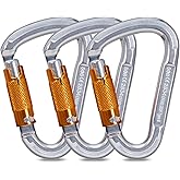 Auto Locking Rock Climbing Carabiner Clips, Heavy Duty Asymmetrical Carabiner Connector Used for Rappelling Rescue Outdoor Climbing, Mountaineer, Hammock, Camping