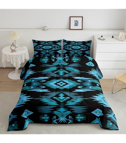 Southwest Native American Queen Comforter Set - Geometric Tribal Design In Pink Grey Black