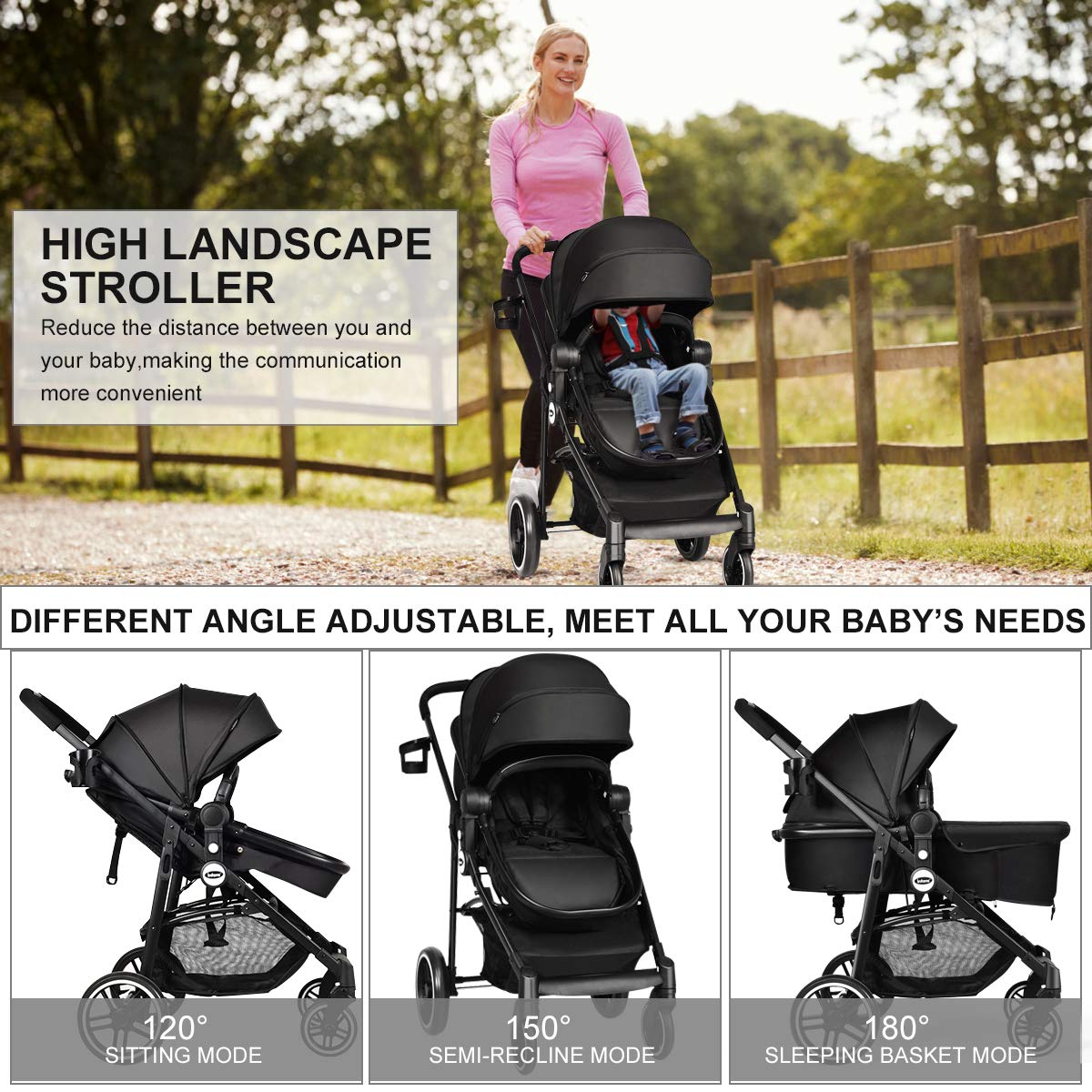 high landscape baby stroller 2 in 1