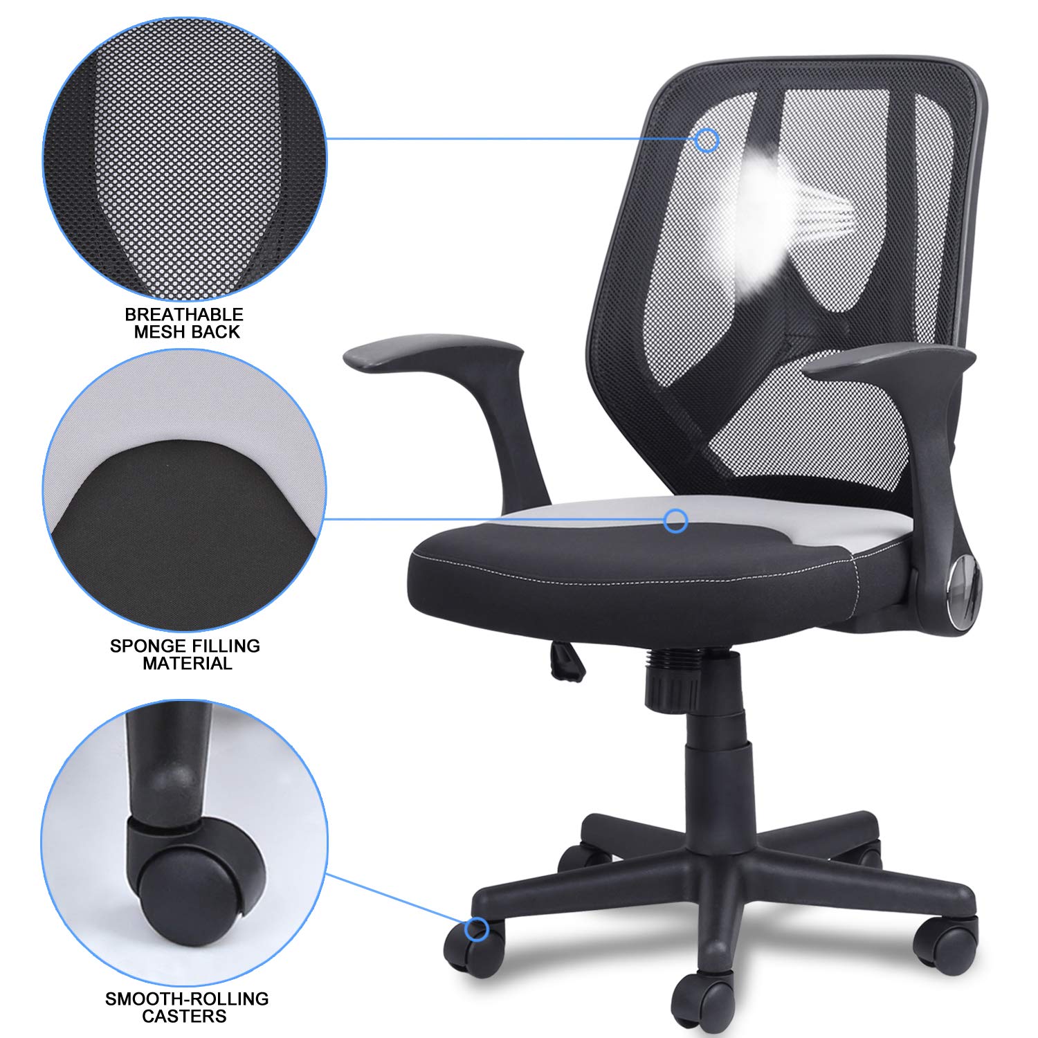 mysuntown Armless Office Chair Ergonomic Task Office Chair No Arms