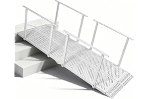 FINITYPRO Wheelchair Ramp with Handrails 8FT, Heavy Duty Handicap Ramp for 8-24'' Rise Steps & Stairs, Features Adjustable Ground Flap, Waterproof & Rust-Proof Surface for Home Entry, 1000 lbs Capacity