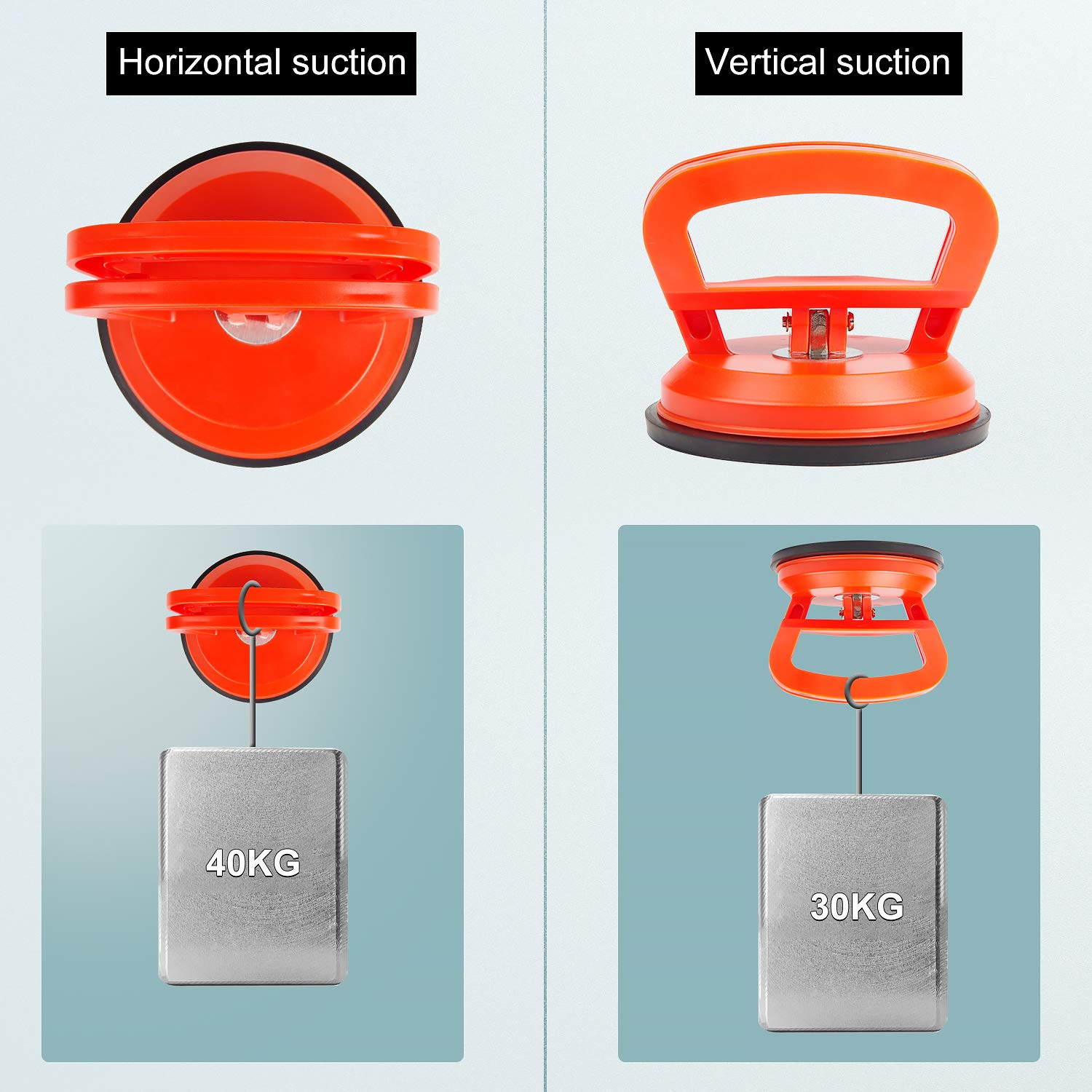 EXLECO 2 Pcs Suction Cups 40KG Heavy Duty Suction Lifter Orange, 2×suction Cup, Single Claw, 40kg - Image 4