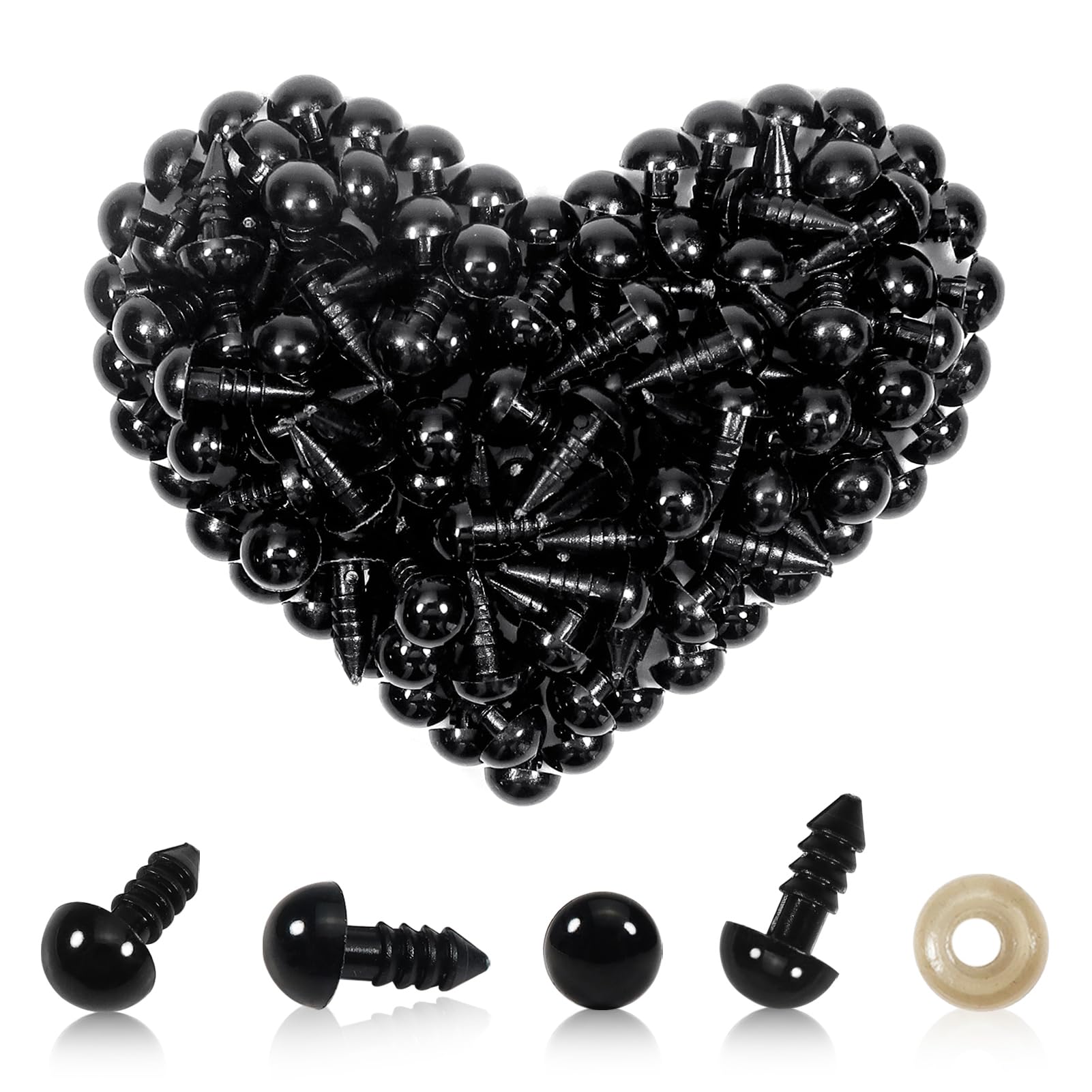 Toaob 150 Pieces Doll Eyes, Safety Eyes, Black, 8 mm, Plastic Craft Eyes with Washers for Dolls / Puppets