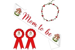 Diartpaint Mushroom Baby Shower Sash Corsage Pins Set, Cottagecore Mushroom Maternity Sash Badge Pins for Woodland Fairy Baby Shower Gender Reveal Party Parents Pregnancy Photo Props Keepsake