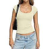 EasyGala Womens Cotton Ribbed Scoop Neck Short Sleeve Shirts Cap Sleeve Slim Fit T-Shirt Basic Summer Going Out Top 2026