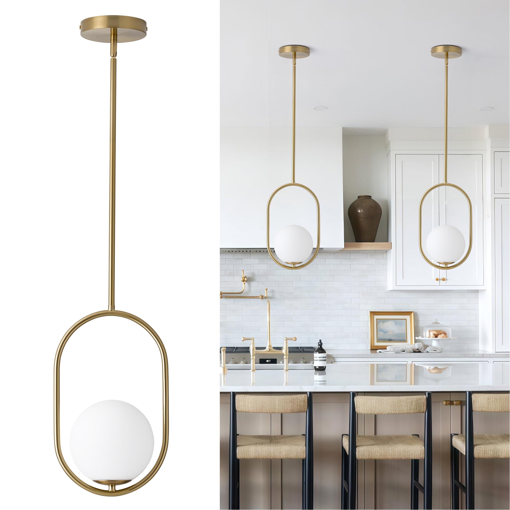 Photo 1 of **PARTS ONLY** puncoll Gold Pendant Lights - 1-Light Pendant Lighting for Kitchen Island with Milky White Globe Glass - Vintage Pendant Light Fixtures - Gold Hanging Lights for Kitchen H9376-MGBG
