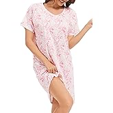 Kabento Nightgowns for Women Soft Cotton Sleep Shirts Short Sleeve Sleepwear S-XXL