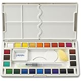 Jerry Q Art 24 Assorted Water Colors Travel Pocket Set- Quality Refillable Water Brush with Sponge - Easy to Blend Colors - B