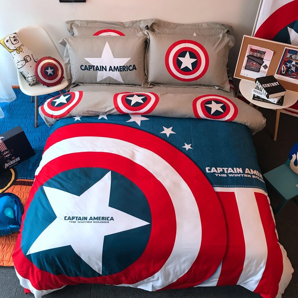 Casa 100% Cotton Kids Bedding Set Boys Captain America Duvet Cover and Pillow case and Fitted Sheet,Boys,3 Pieces,Twin