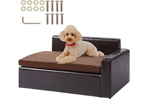 VEVOR Leather Dog Bed for Medium Size Dog, Douch Couch Pet Sofa for Puppy and Cats, Washable Pet Couch and Chair, 50lbs Load Capacity, Black