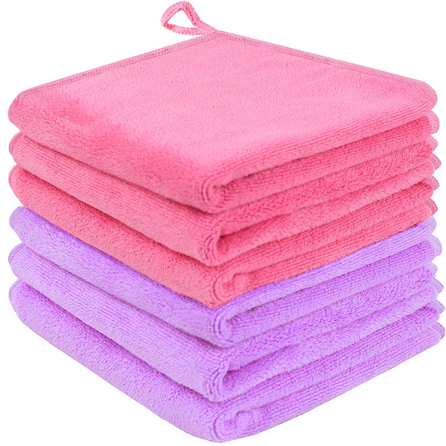 HIDMD Microfibre Face Cloth Makeup Remover Cloth Facial Washcloths Cleaning Towels For Eye Face Exfoliating Bath 30CM X 30CM 6 PACK Pink+Purple