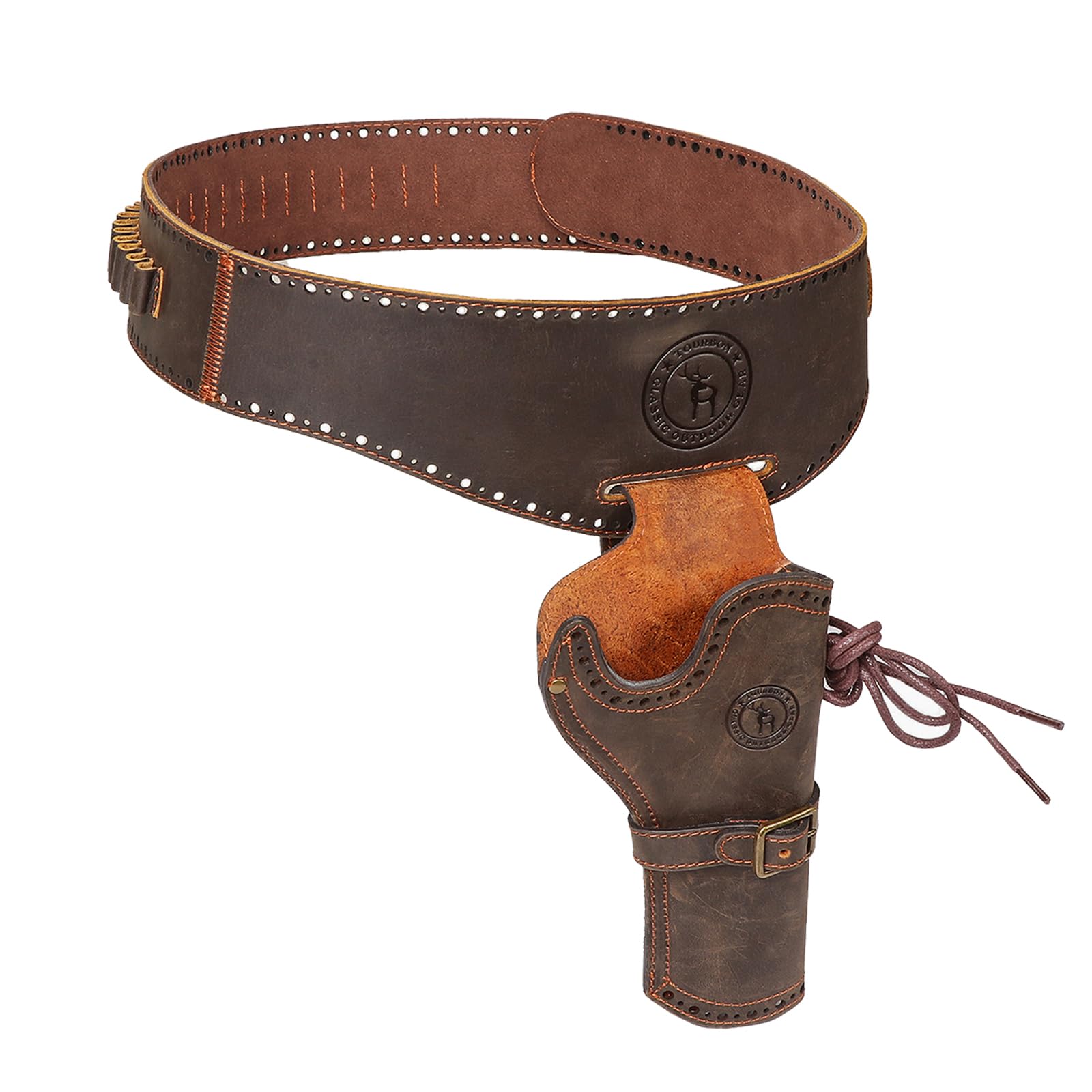 TOURBON Genuine Leather Gun Holster Western Cowboy Leg Pistol Holder Rig Ajustable Ammo Bullet Belt