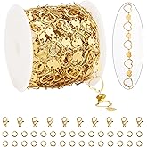 KYUNHOO 4 Meters Heart Chains for Jewelry Making Gold Plated Stainless Steel Chain Bulk on Spool for Women Make Crafts with Lobster Clasps Jump Rings