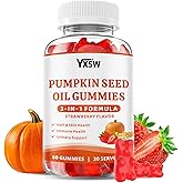 YXSW Pumpkin Seed Oil Gummies with Saw Palmetto, Organic Pumpkin Seed Oil Supplement for Hair Growth & Skin Health, Prostate Health, High Pure Extract for Women Men, Strawberry Flavor, 60 Count