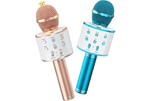 Ankuka Kids Karaoke Microphone 2 Pack, Wireless Bluetooth Karaoke Microphone for Singing Portable Handheld Mic Speaker Machine, Christmas Birthday Gifts for Girls Boys Ages 4-12(Rose Gold & Blue)