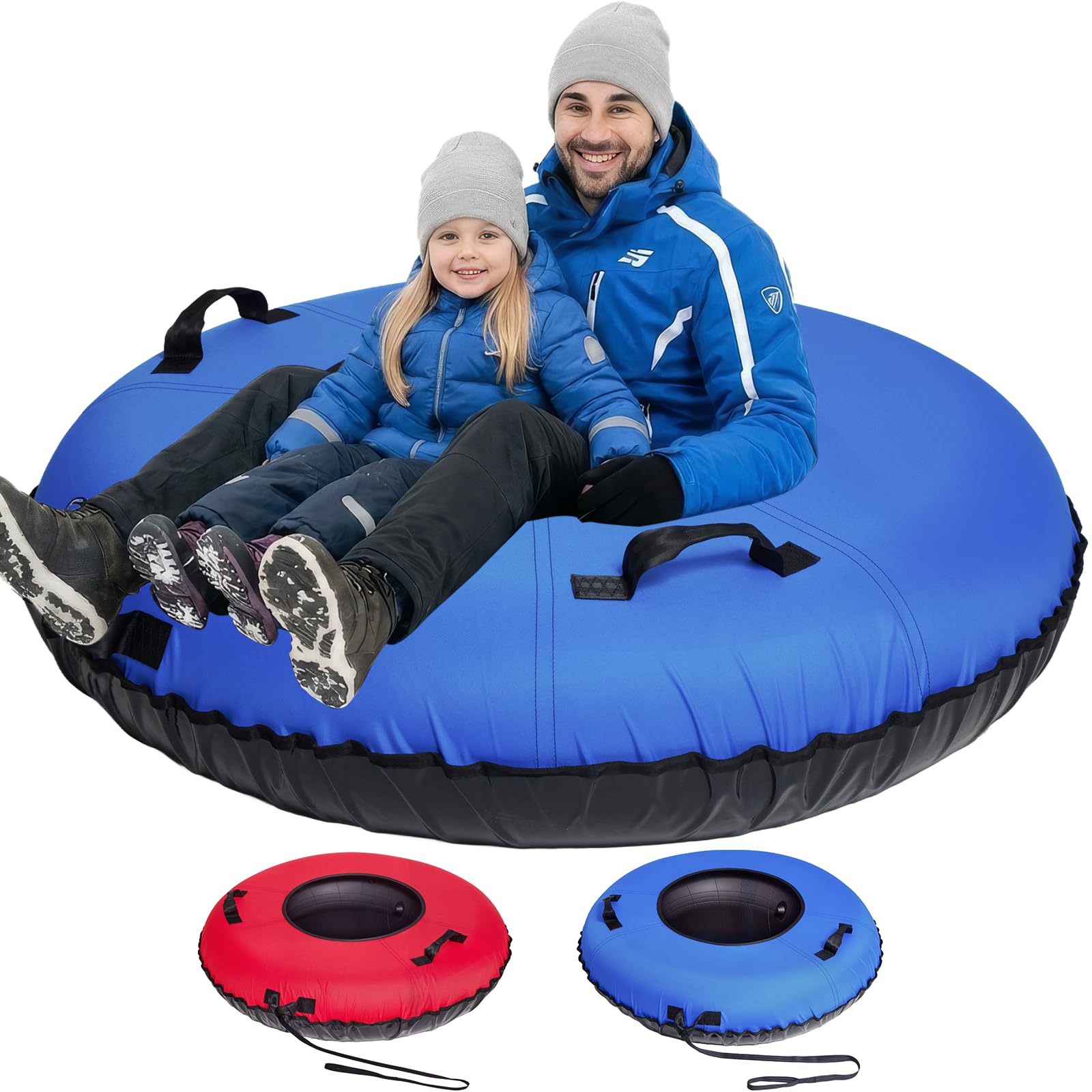 Photo 1 of ZEALFEEL Snow Tube, 2 Person 48'' Snow Tubes with Commercial Grade Cover for Kids & Adults, Inflatable Heavy Duty Snow Sled Thickened Hard Bottom with Detachable Tow Strap, Sleds Winter Gifts for Boys