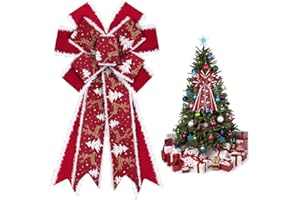 ABTOLS Large Christmas Bows for Wreath, Red Velvet Glitter Wreath Bows Christmas Tree Elk Bows for Front Door, Winter New Year Burlap Ornament Tree Topper Bows for Christmas Indoor Outdoor Decor