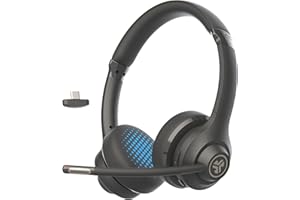JLab Go Work Gen 2 Wireless Headsets with Microphone - 55+ Playtime PC Bluetooth Headset and Multipoint Connect to Laptop Computer and Mobile - Wired or Wireless (Bluetooth or USB Dongle) Headphones