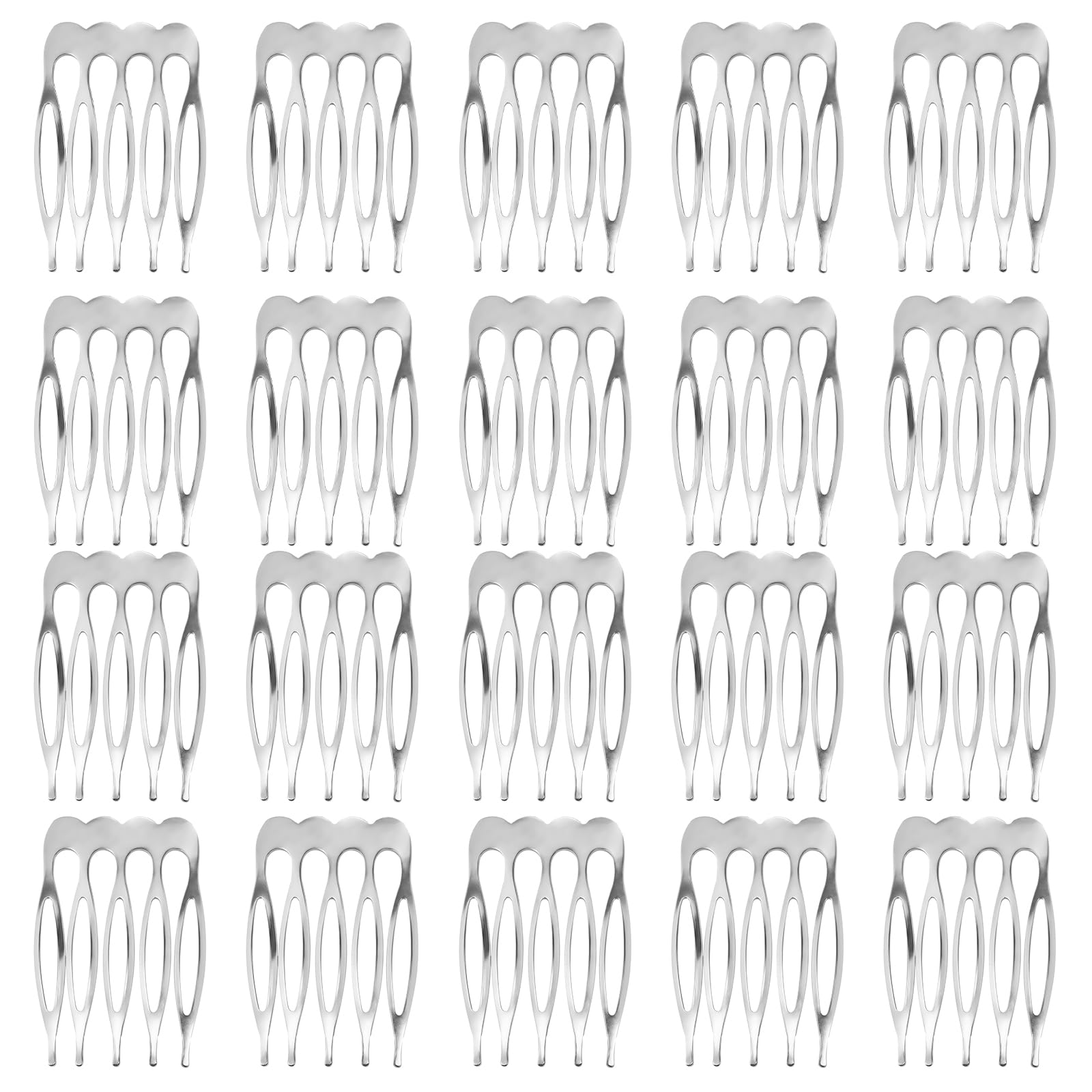 Photo 1 of 20pcs 5-Teeth Silver Metal Side Combs - Small Hair Combs for Women, Wedding & Bridal Veil