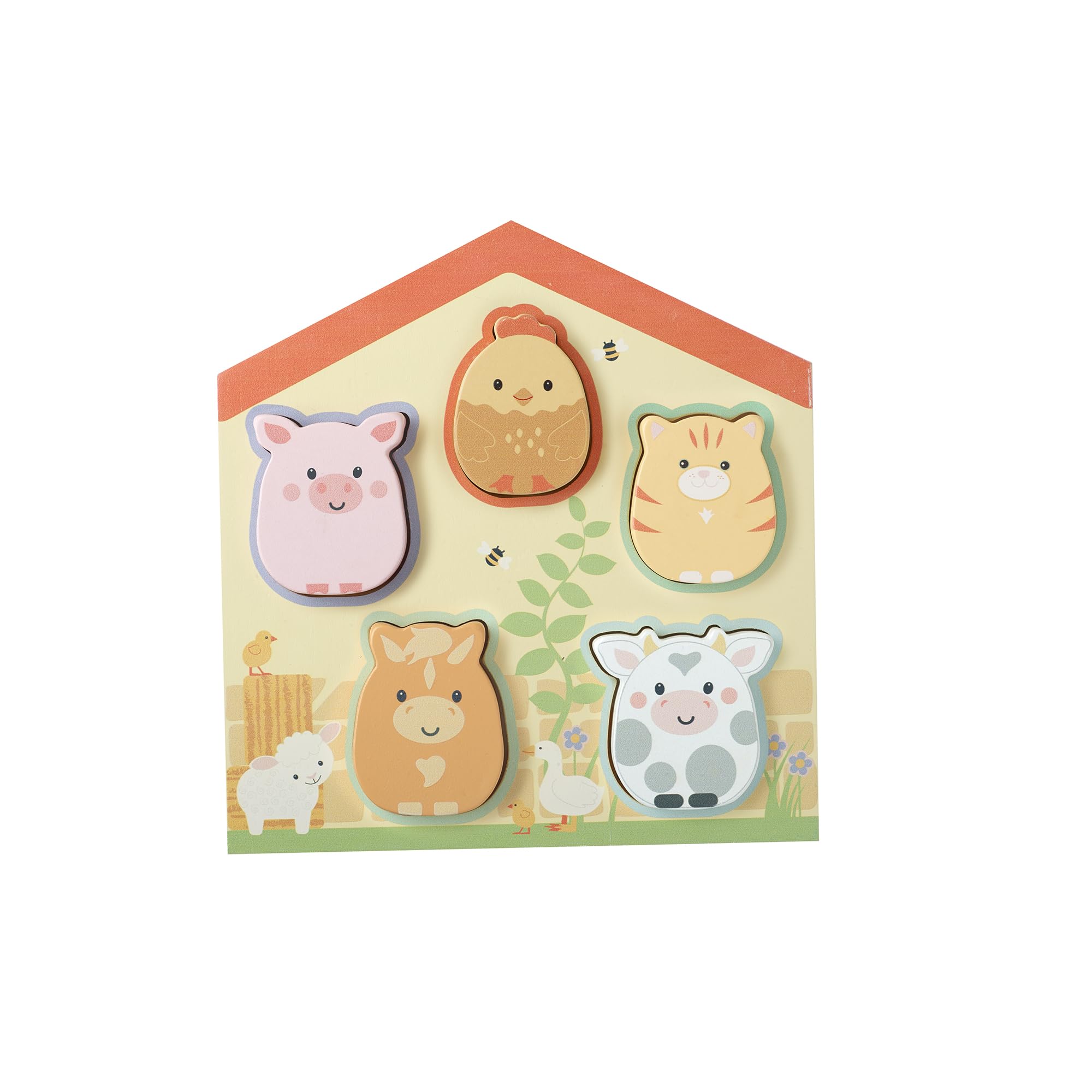 Farmyard Wooden Puzzle Board - Includes 5 Animal Characters - Shape Sorter Wooden Puzzles for 18months Old, Toddle -Educational Montessori Early Development & Activity Toys by Orange Tree Toys