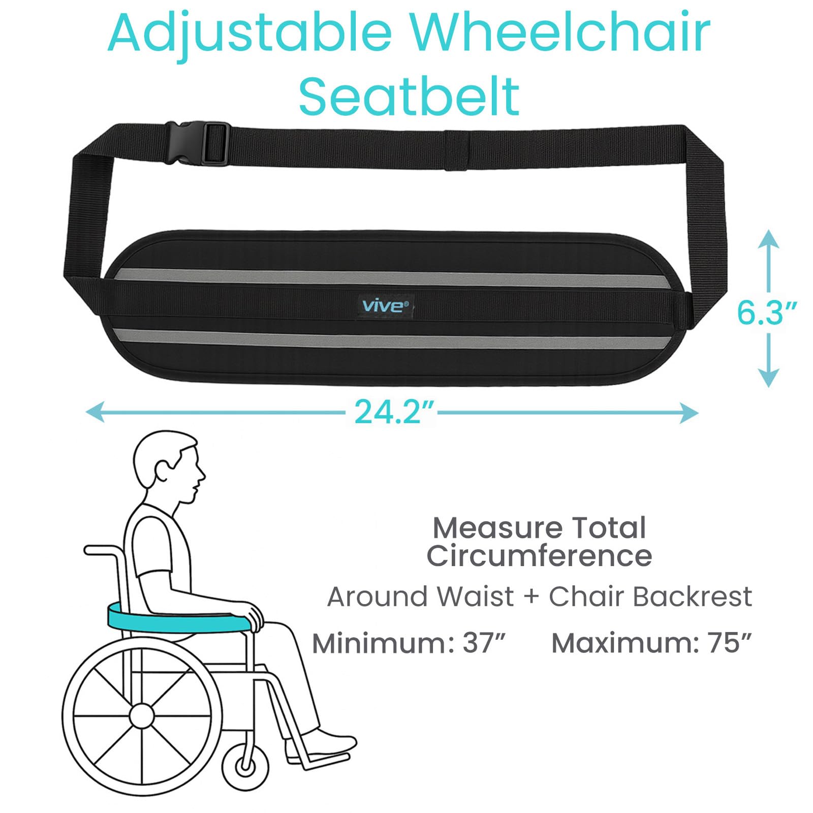 Vive Wheelchair Seatbelt - Safety Belt For The Elderly - Harness For Adults - Adjustable Straps For Chair/Bed Restraint - Patients Care - Falling out Prevention - For The Elderly, Pregnant & Paralyzed