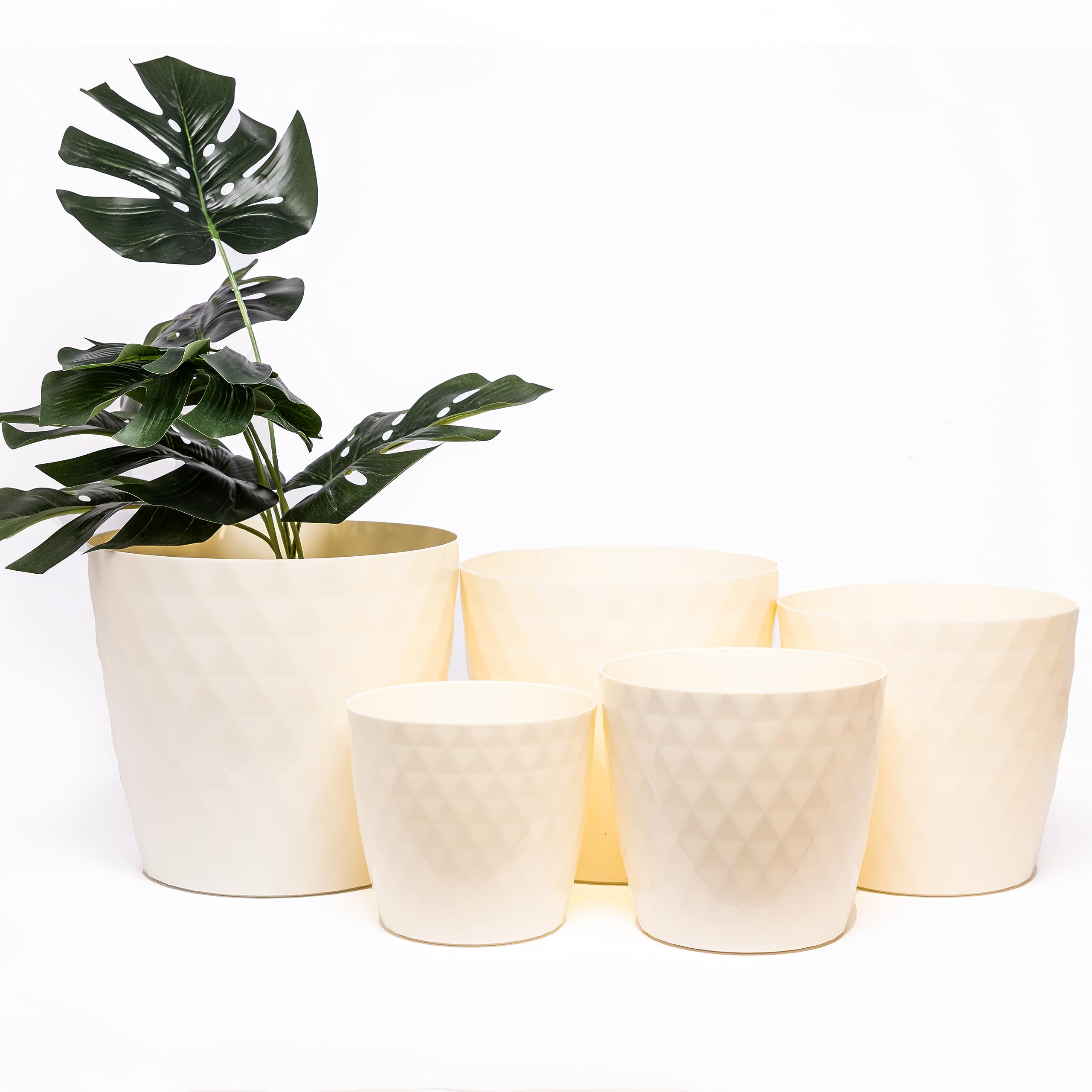 Home Garden Ornaments Plant Pots Indoor, Indoor Plant Pot - Set of 5 Flower Pots with Glossy Crystal Surface (12,14,16,18,20cm Colour : Cream)