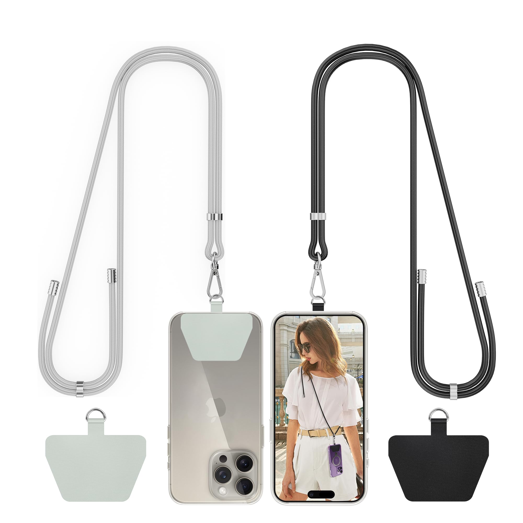 Photo 1 of 2 Pack Phone Lanyard, SHANSHUI Nylon Cell Phone Lanyard Tether Pads for All Mobile Phones - Black Grey
