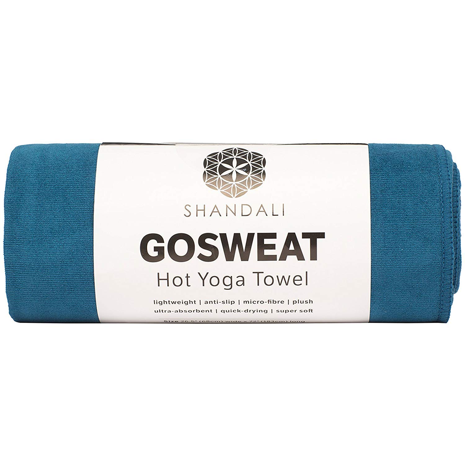Shandali Hot Yoga GoSweat Microfiber Hand Towel in Super Absorbent Premium Evening Blue Suede for Bikram, Pilates, Gym, and Outdoor Sports. 16 x 26.5 inches.